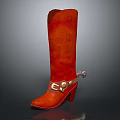 Fashionable Red High Heel Knee High Boots With Metallic Buckle Accents