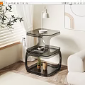 Modern Glass Side Table with Two Tiered Design Near White Sofa and Green Plant
