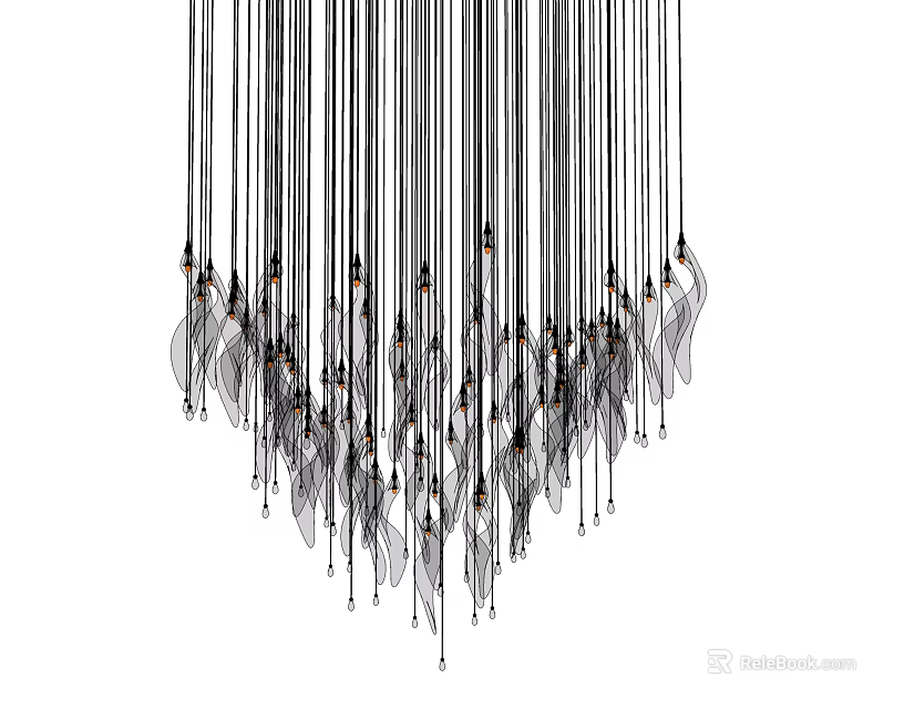 Elegant Modern Chandelier With Slender Metal Wires And Glass Leaf Accents 3d model 