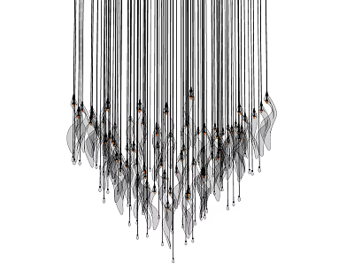Elegant Modern Chandelier With Slender Metal Wires And Glass Leaf Accents 3d model