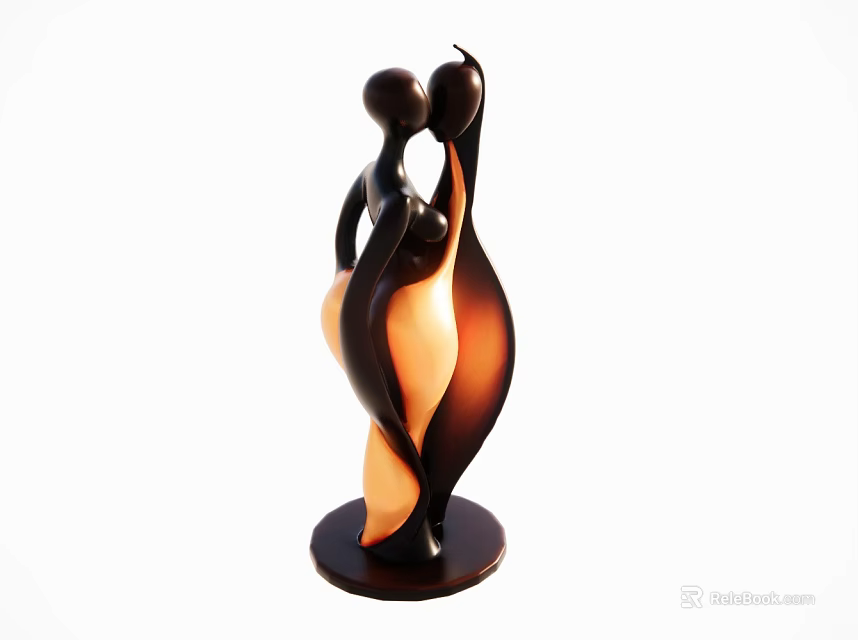 Abstract Two Figures Sculpture In Black And Brown With Elegant Design Base 3d model 