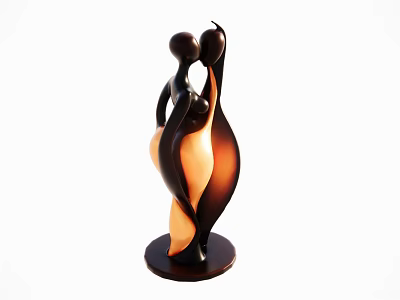 Abstract Two Figures Sculpture In Black And Brown With Elegant Design Base 3d model