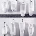 Modern Wall Mounted Urinals In Bathroom With Different Designs And Tile Background