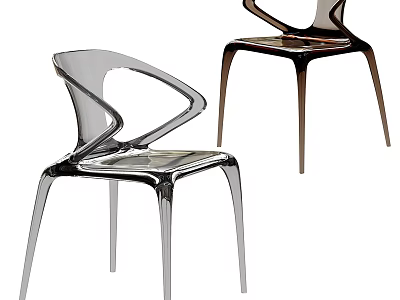 Modern Transparent Accent Chairs With Curved Armrests And Slim Legs In Gray Brown Tones 3d model
