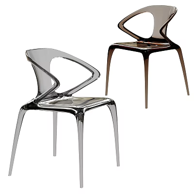 Modern Transparent Accent Chairs With Curved Armrests And Slim Legs In Gray Brown Tones 3d model