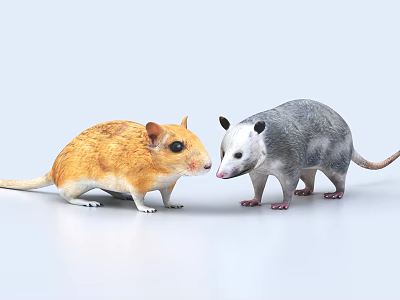 Two Yellow And Gray Animals Facing Each Other In 3D Rendered Scene 3d model