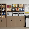 Office Environment Featuring Office Appliances Printers File Cabinets Globe And Bulletin Board