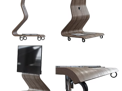 Modern Wooden Two Seater Sofa With Curved Structure And Rolling Wheels 3d model
