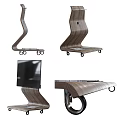 Modern Wooden Two Seater Sofa With Curved Structure And Rolling Wheels
