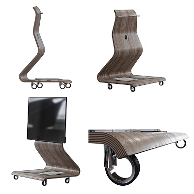Modern Wooden Two Seater Sofa With Curved Structure And Rolling Wheels 3d model