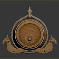 Wooden Barrel Shaped Household Decor With Rope Wrapped Metal Hoops Faucet And Animal Heads