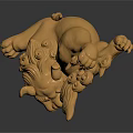 Traditional Guardian Lion Sculpture Featuring Curled Mane Claw Details And Crouching Posture