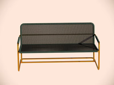 Modern Outdoor Bench With Green Woven Seat And Golden Metal Frame 3d model