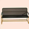 Modern Outdoor Bench With Green Woven Seat And Golden Metal Frame