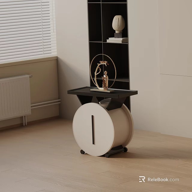 Modern Bedside Table With Black Top And White Circular Cabinet Design 3d model 