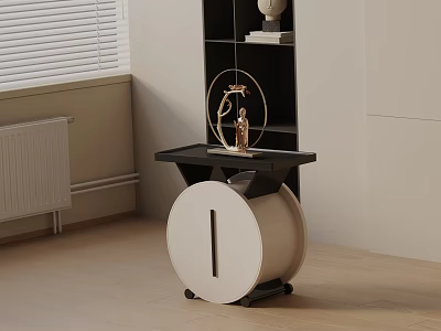 Modern Bedside Table With Black Top And White Circular Cabinet Design 3d model