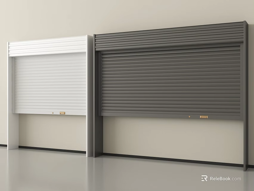 White And Dark Gray Wall Mounted Roller Shutters For Modern Home Exterior 3d model 
