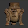 Hand Carved Traditional Pottery Sculpture With Human Like Legs And Intricate Patterns