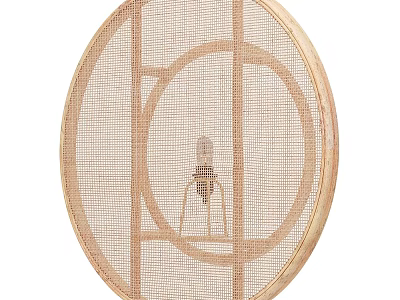 Circular Wooden Frame Wall Light With Rattan Mesh And Geometric Design 3d model