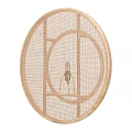 Circular Wooden Frame Wall Light With Rattan Mesh And Geometric Design