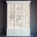 White Glass Storage Cabinet With Shelves Displaying Plates Bowls And Drawers