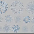 Decorative Wall Design With Blue And White Fireworks Patterns In Various Styles 3d model