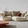 Beige Two Seater Sofa With Red And Light Cushions Brown Coffee Table Black Floor Lamp