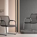 Modern Designer Office Chairs With Mesh Backrest And Silver Metal Frame 3d model