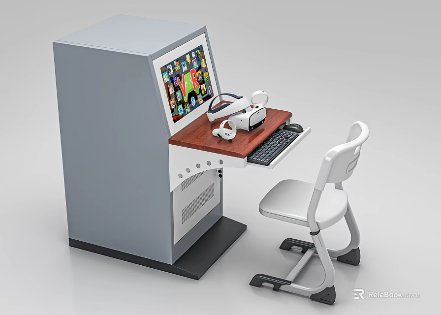 Smart Machine Workstation With Display Screen Headphones Keyboard And Chair 3d model 