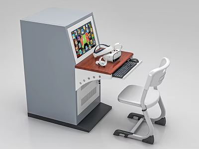 Smart Machine Workstation With Display Screen Headphones Keyboard And Chair 3d model