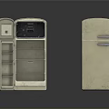 Vintage Retro Refrigerator With Open Door Empty Shelves And Closed Classic Design