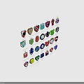 Weapon Emblems Collection With Shield Shapes And Metallic Designs On Blue Background