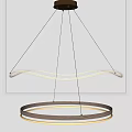 Modern Wavy Chandelier With Wooden Frame And Illuminated Curved Rings For Interior Design