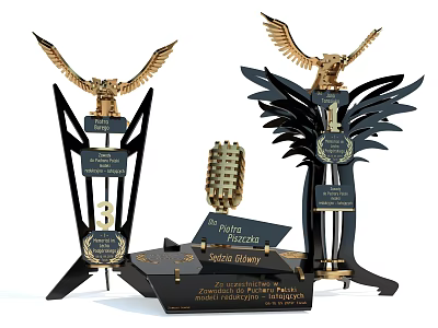 Eagle Shaped Trophy Decorative Set with Engraved Plaques and Ornate Bases 3d model