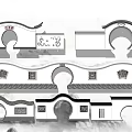 Traditional Chinese Building Facade Design With Circular Archways Tile Roofs and Ornamental Carvings
