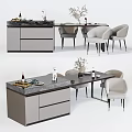 Elegant Modern Dining Table Set With Marble Top Upholstered Chairs And Storage Cabinets 3d model