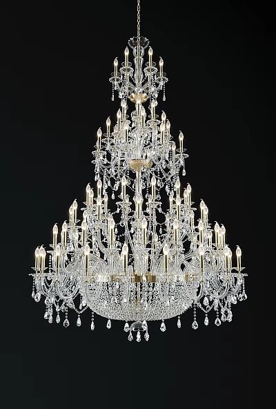 Luxurious Multi Tiered Crystal Chandelier Featuring Candle Shaped Bulbs And Crystal Pendants 3d model
