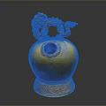 Intricate Dragon Shaped Sculpture Carving With Yellow Spherical Body Circular Opening And Ornate Base