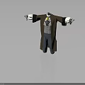 Vintage Historical Costume With Brown Coat Gray Vest White Shirt Yellow Bow Tie Blue Trousers