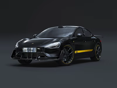 Black Sports Car With Yellow Stripe Aerodynamic Body Sleek Design And Alloy Wheels 3d model