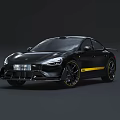 Black Sports Car With Yellow Stripe Aerodynamic Body Sleek Design And Alloy Wheels