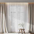 Elegant Beige Curtains With White Sheers At Window With Natural Light And Plant On Stool