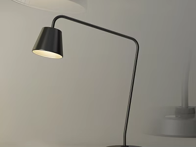 Black Modern Table Lamp With Curved Arm And Illuminated Warm Light 3d model
