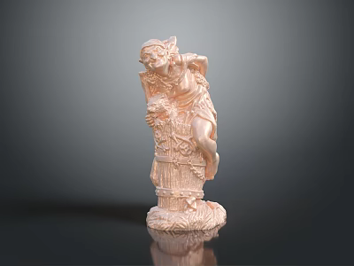 Detailed Ivory Colored Sculpture Of Mythical Female Figure With Companion Creature 3d model