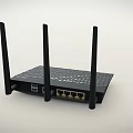 Black Wireless Router with Three Antennas Checkerboard Pattern and Indicator Lights 3d model