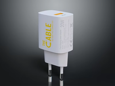 20W White Power Adapter With THE CABLE Label And Two Pin CE Plug 3d model