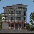 Three Story Detached Villa With Red Roof Balconies Green Yard And Paved Driveway