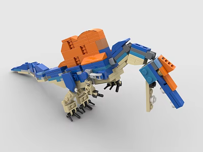 Building Blocks Dinosaur Model with Blue Orange Wings and Detailed Construction 3d model