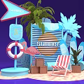 Vibrant Summer Themed Decor With Lifeguard Sign Flamingo Beach Chair And Palm Tree