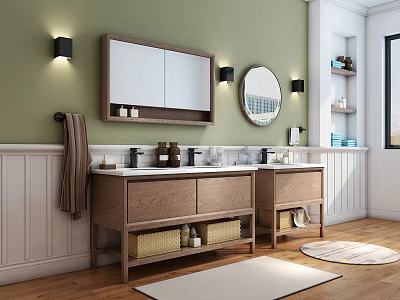 Nordic Solid Wood Bathroom Cabinet 3d model